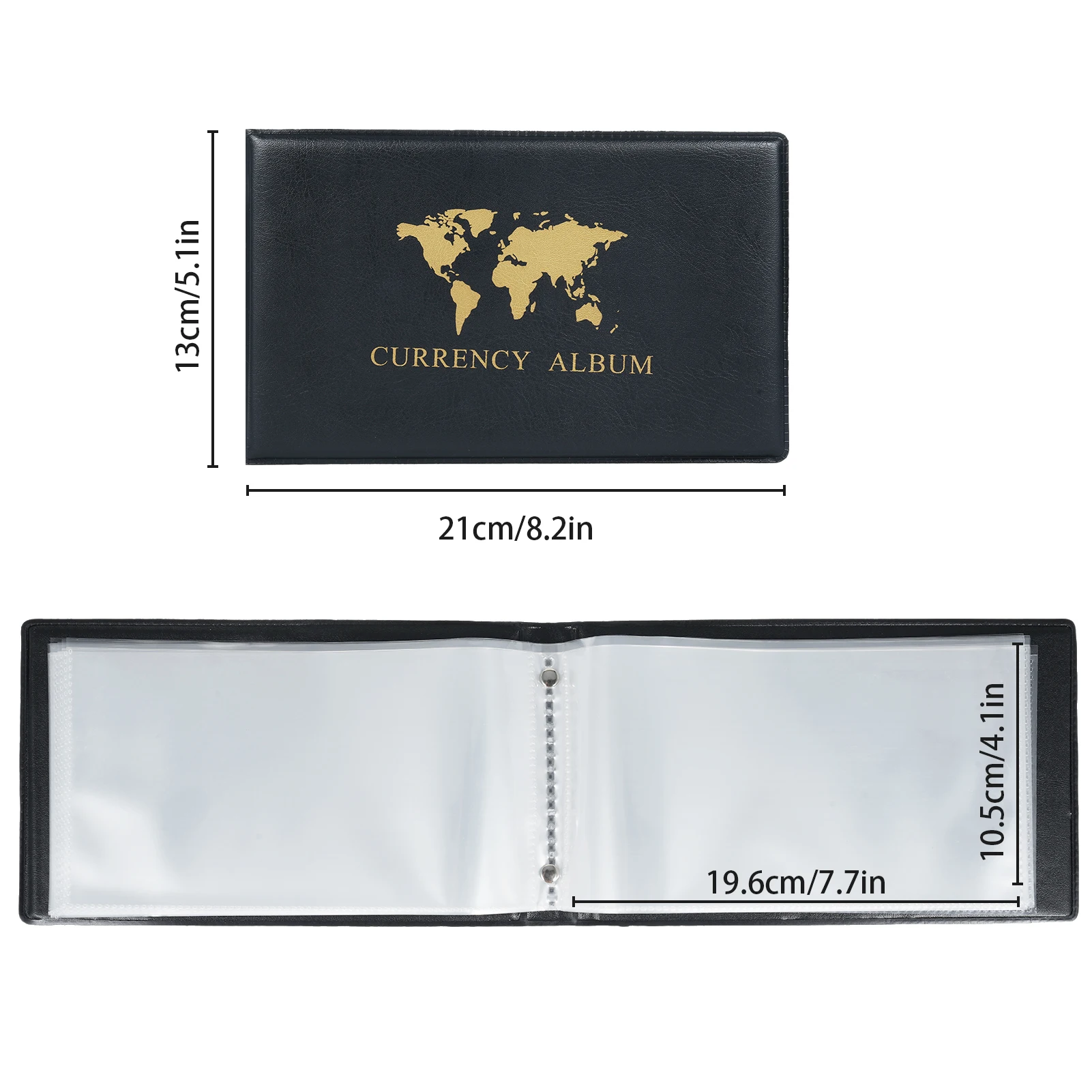 Banknote Currency Collecting Album 40 Pockets 20 Sheets Clear Dollar Bill Holders World Money PU Leather Hard Cover Storage