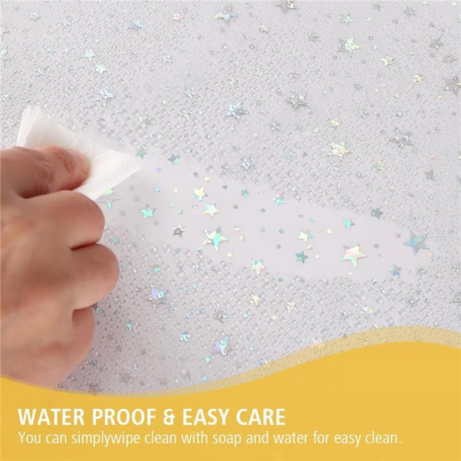 Star Printed Shower Curtain Liner 72Wx72H Inch PEVA Premium Light Weight Iridescent Star Glitter Water Repellent Transparent 5