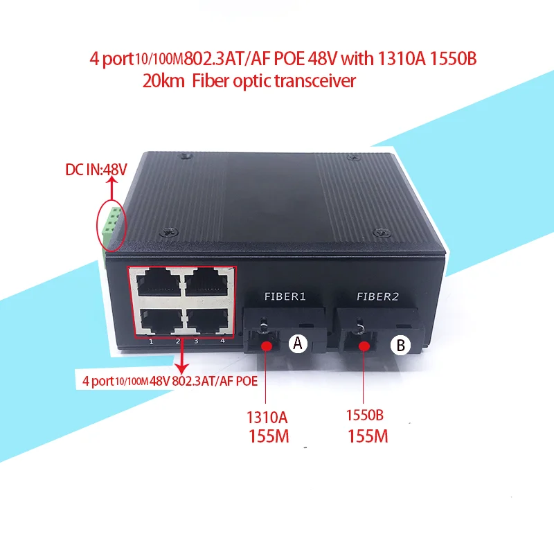 

2sc 4port POE 10/100M 48V Ethernet Fiber Optical Media Converter 4portPOE*2sc 155M fiber Port Fiber optic transceiver