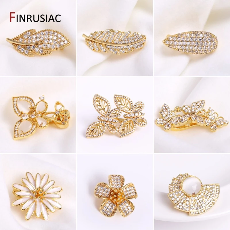 11 Types 18K Gold Plated Shiny Zircon Pearl Clasps Hooks For DIY Beaded Pearl Jewelry Making Connectors Fittings Wholesale