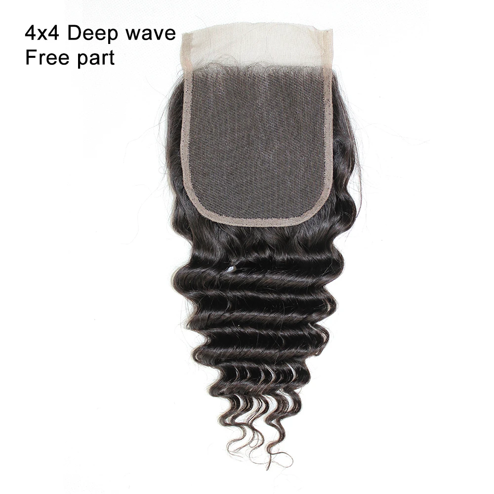 4x4 Lace Closure Straight Body Deep Loose Water Wave Kinky Jerry Curly Remy Indian Human Hair Extension Top Closures