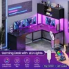 Corner Computer Desk, Reversible L Shaped Computer Desk with Fabric Drawers and Power Outlet, Gaming Desk with Led Lights, Hutc 3