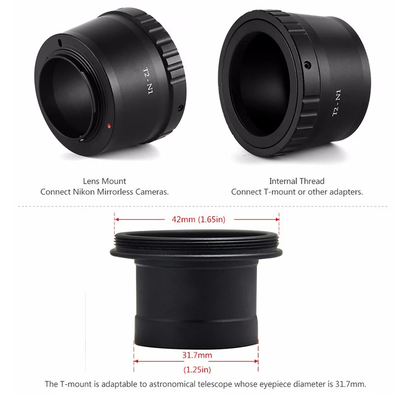 1.25" T-mount Metal Telescope Adapter Set Mirrorless Camera Accessory Canon EOS Nikon Sony T-ring Astronomical Photography 5
