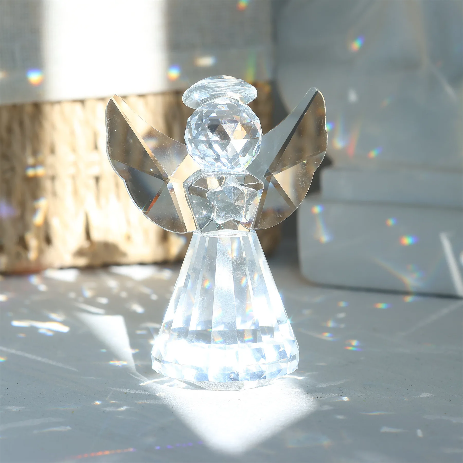 Simple Geometry Nordic Style Crystal Angel Small Ornament Glass Crafts Home Desktop Accessories Angel Guardian