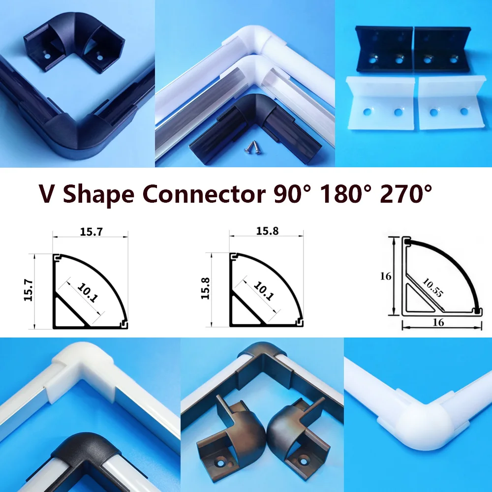 90/180/270 องศา V สไตล์รูปมุมด้านในและด้านนอก 16*16 โปรไฟล์อลูมิเนียม LED Bar Light Holder Connector 5/10/20/30PCS 1