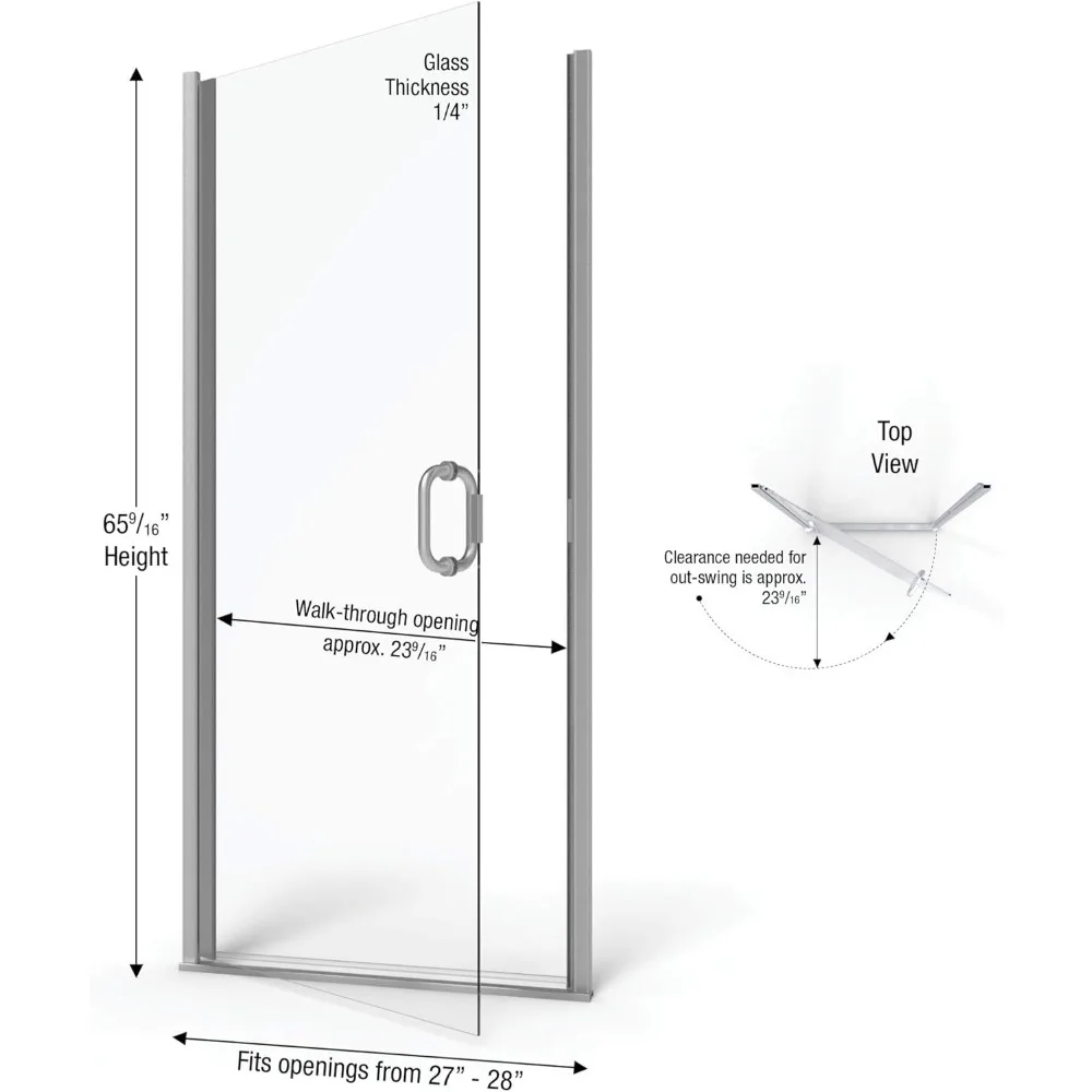 Infinity 27- 28 in Width, Semi-Frameless Clear Glass, Brushed Nickel Finish 3