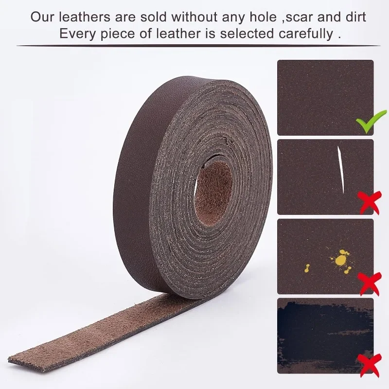 Dark Brown Genuine Leather Strap 1/2 Inch Wide 79 Inch Long 1.3mm Thick Single Sided Flat Cord for DIY leather fabric