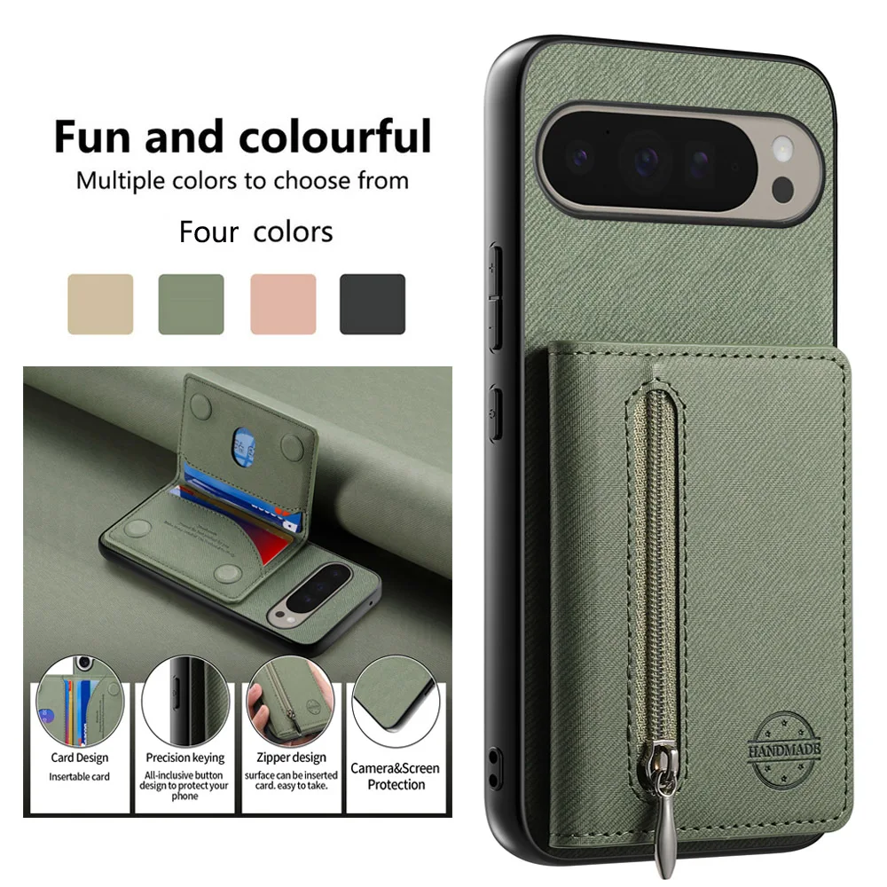 5G RFID Leather Card Case with Zipper Cover and Bumper Shell
