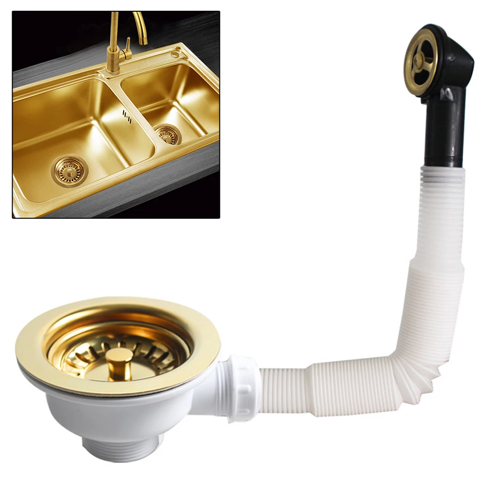 Drain Sink Downcomer 114MM Gold-Plated Strainer Overflow Anti Corrosion Stainless Steel Kitchen Strainer For Open Hole 86 - 95