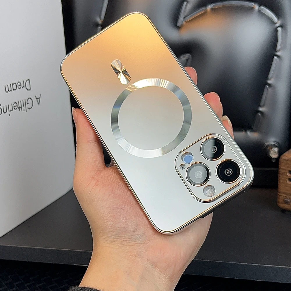 Luxury Matte Titanium Color Plating Magnetic Case with Magsafe Wireless Charging Compatibility