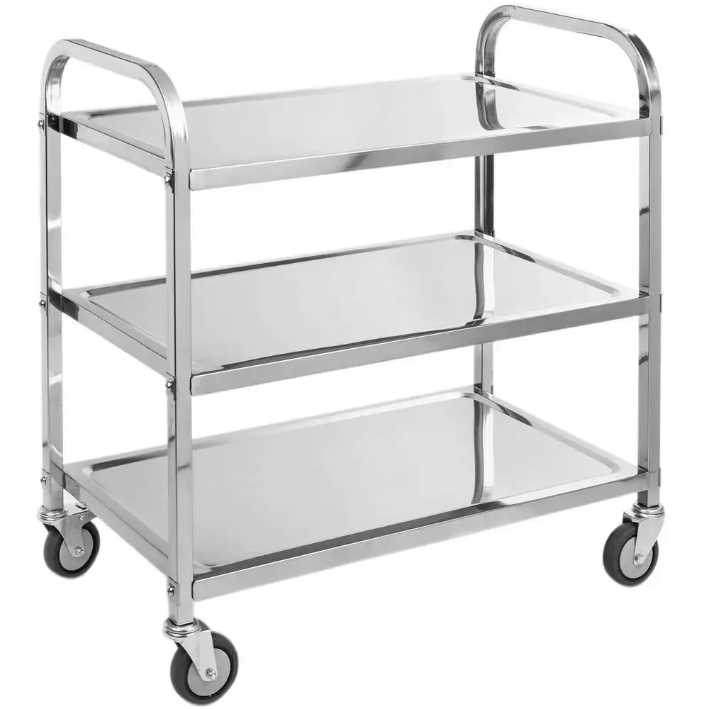 

New Arriving Stainless Steel 3 Tier Storage Trolleys Room Service Hotel Trolley For Kitchen