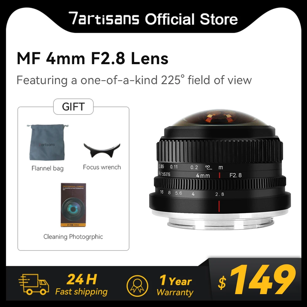 7Artisans 4Mm F2.8 225° Aps-C Circolare Fisheye Mf Obiettivo Prime Per Sony E Zve10 A6600 Fujifx X-T1 X-T4 Micro 4/3 Epm1 Emp2 E-Pl1 E-Pl2 E-Pl5 E-Pl6