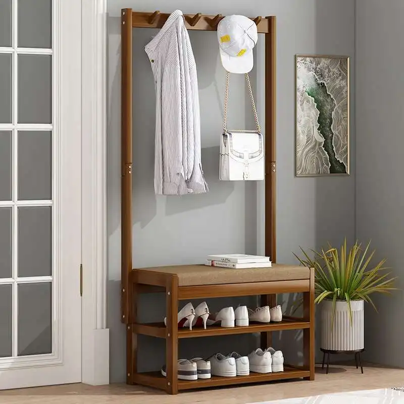 Wooden Entrance Cloakroom Coat Rack Standing Clothes Hanger Hat Display Portable Porte Manteau Murale Entrance Hall Furniture
