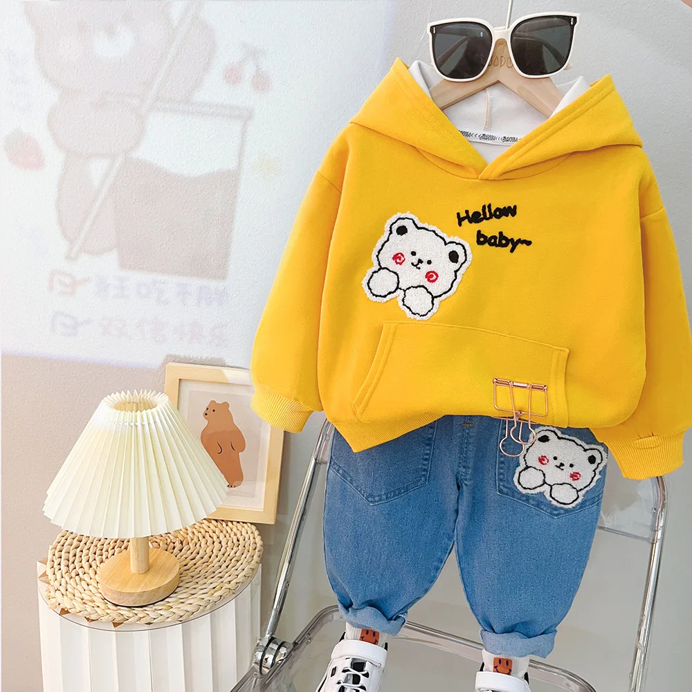 

2024 Spring Toddler Baby Boy Clothing Sets Little Bear Printed Long Sleeve Hoodies Tops and Pants Kids 2pcs Outfits