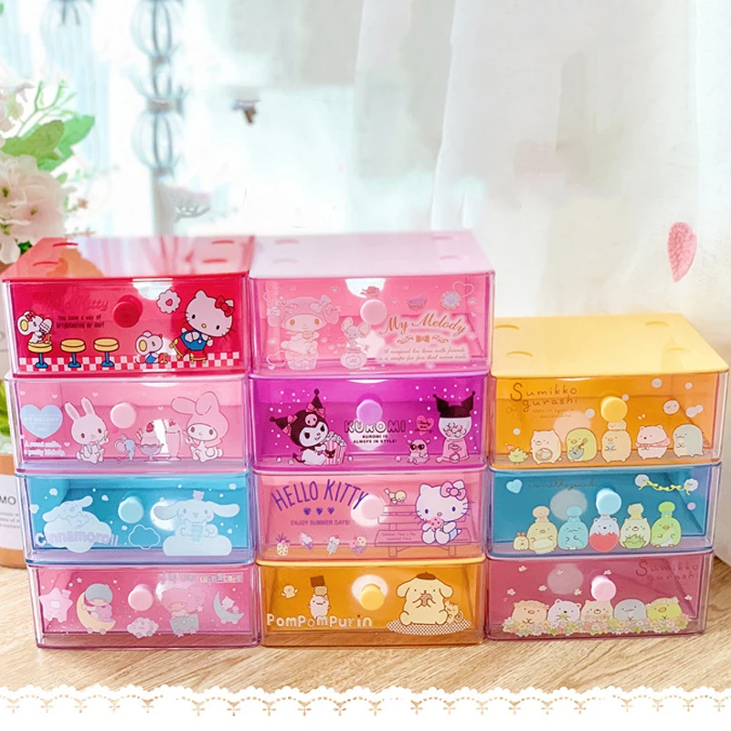 

Sanrio Kawaii Hello Kitty Настольный ящик для хранения ювелирных изделий Kuromi My Melody аниме мультфильм милый модный ящик типа маленький сортировочный ящик