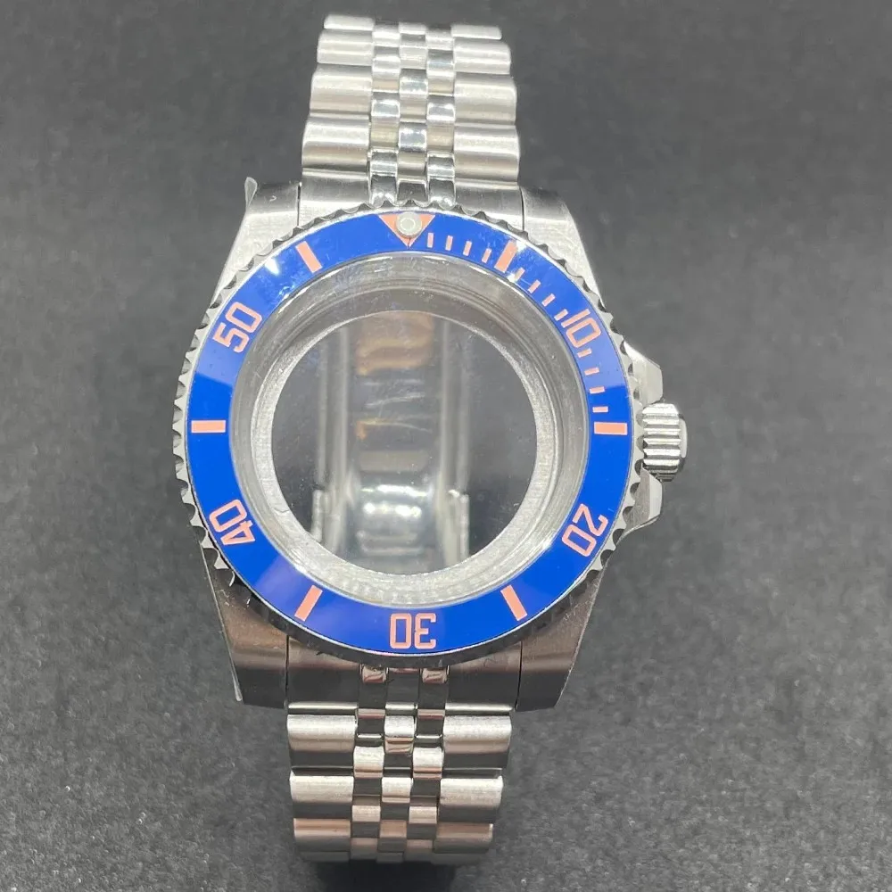 Elegant 40MM Stainless Steel Watch Case with Solid Bracelet and Glide Lock Clasp