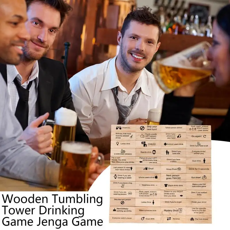 Tumbling Tower Game Adult Party Drinking Game Wooden Blocks Stacking Floor Tower Building Blocks Balancing For