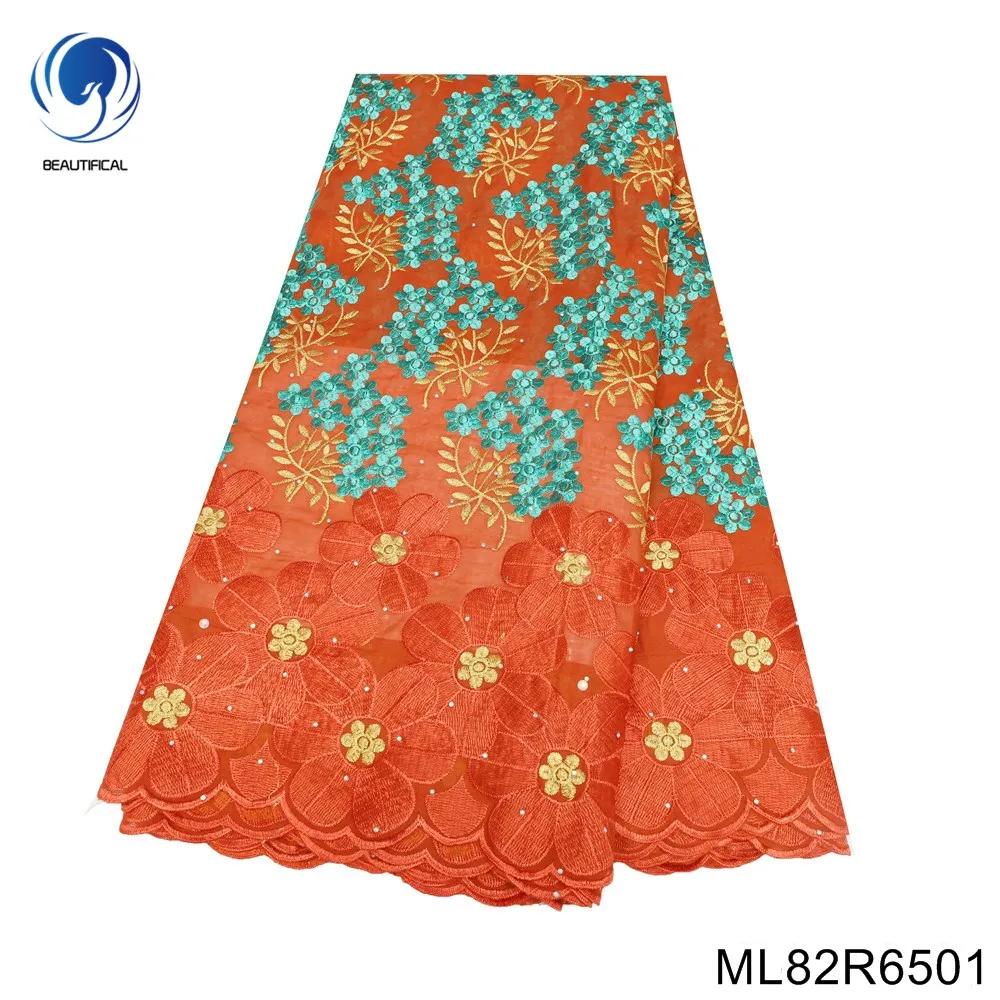 

Most Popular Nigerian Swiss Cotton Embroidery Small Daisy Flower Design Lace Fabric Women's Dress for Party ML82R65
