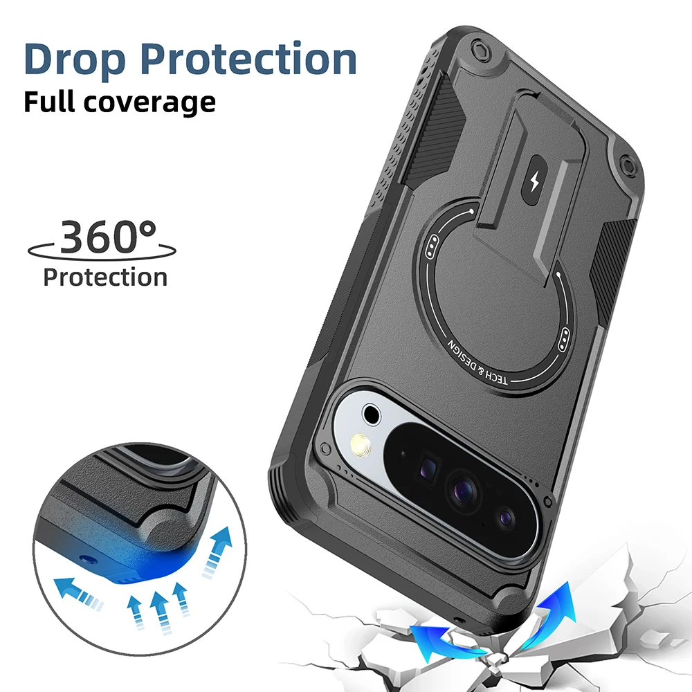 Shockproof Rugged Stand Phone Case with Magnetic Charging and Military Grade Protection