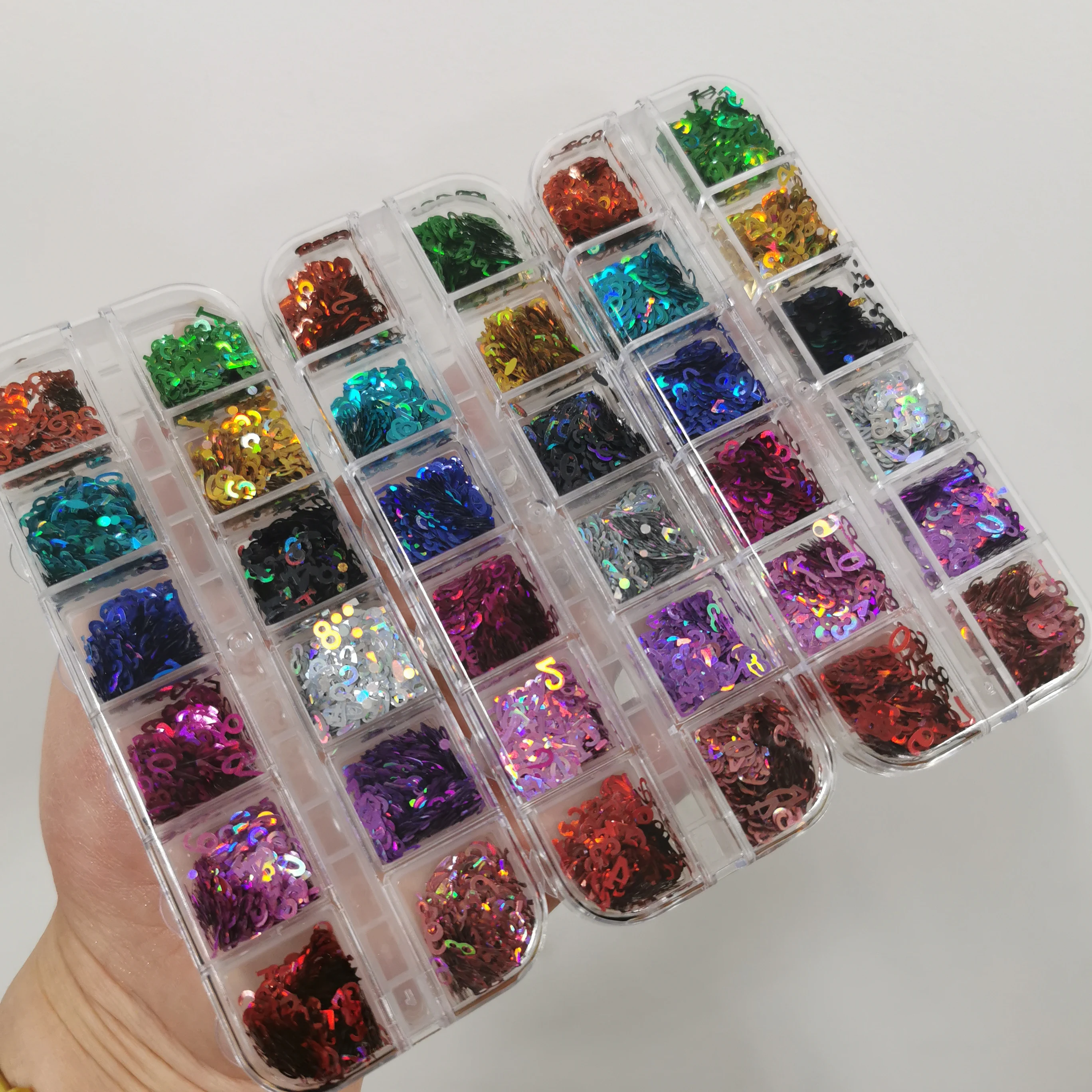12Grids Holographic Glitter Letter Nail Sequins Paillette Epoxy Resin Filling Letter Sequins Y2K #0-#9 Number Manicure Flakes