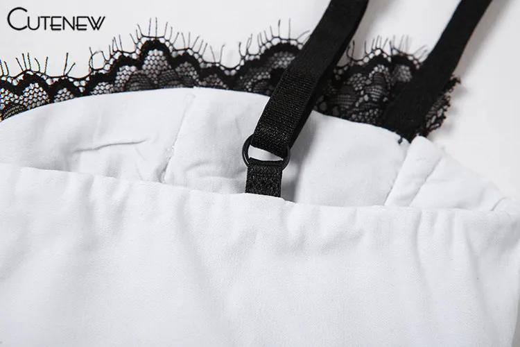 Y2K - Camiseta sin mangas con tirantes y retazos para mujer, camisola sexy de verano, sin mangas, ajustada, de encaje blanco, informal, ropa de calle