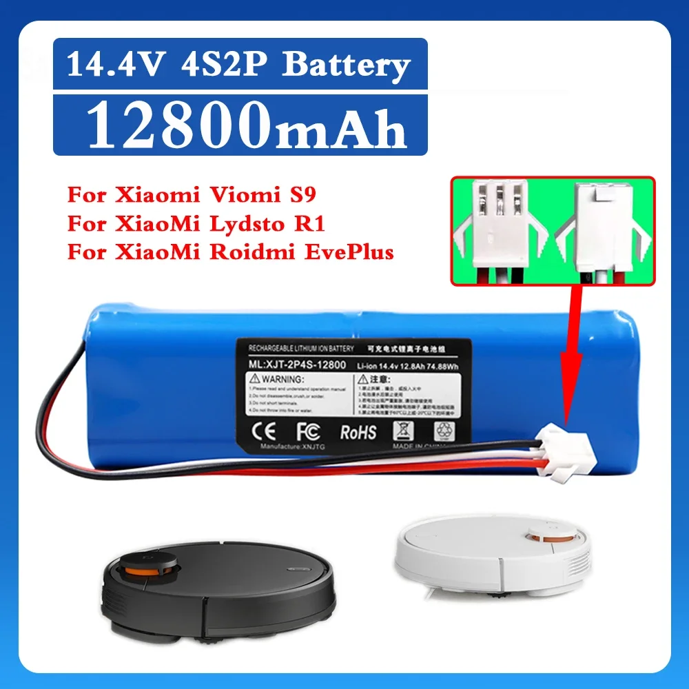 

14.4V Replacement Battery For XiaoMi Lydsto R1 Roidmi Eve Plus Viomi S9 Robot Vacuum Cleaner Battery Pack 12800mAh Accessories