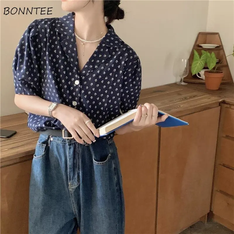 

Рубашка женская с отложным воротником, элегантная Элегантная сорочка с мягким принтом, тонкий элегантный винтажный топ с коротким рукавом, шикарная базовая одежда, на лето