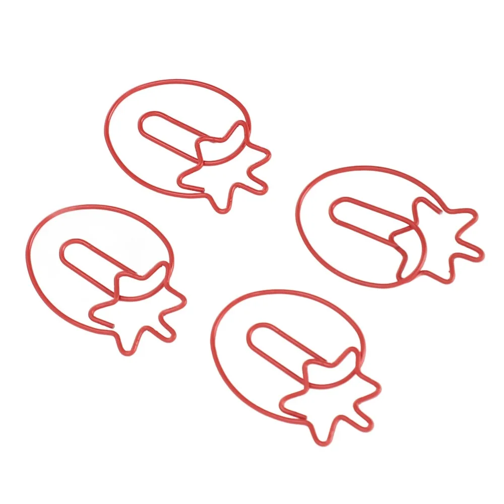 100 Pcs 딸기 모양 딸기 종이 클립 레드 미니 사이즈 금속 종이 클립 다목적 사용 30mm 과일 종이 클립