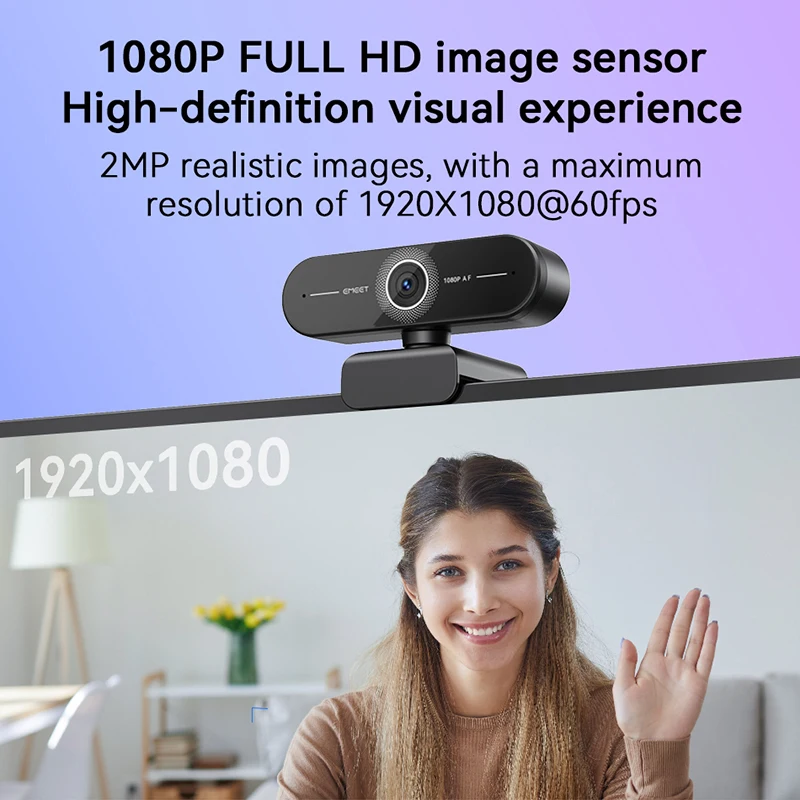 Webcam 1080P 60FPS AutoFocus FULL HD Web Camera EMEET USB Computer Camera With 2 Mcrophones for Laptop/Streaming/OBS