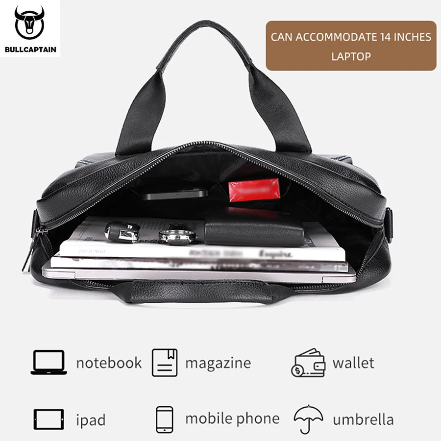 BULLCAPTAIN メンズ レザー ブリーフケース 15.5 インチのノートブック