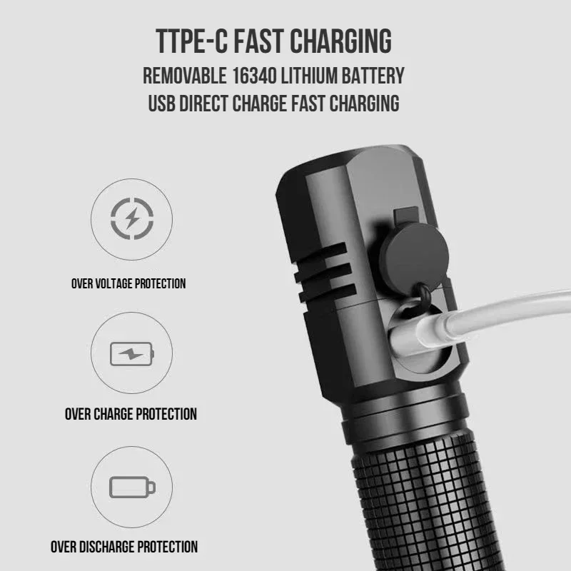 미니 XHP50 슈퍼 브라이트 LED 손전등, USB 토치 충전식 줌 낚시 랜턴, 하이킹 캠핑용 강력한 3 가지 조명 모드