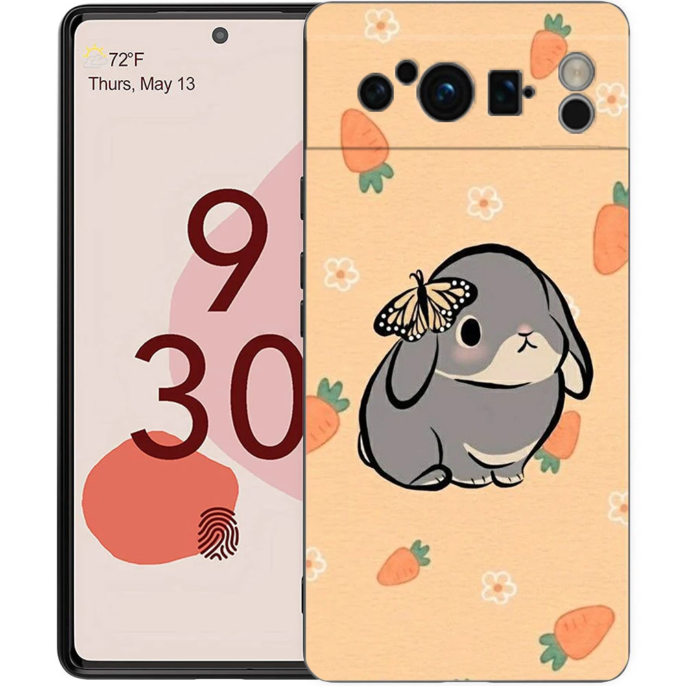 Vibrant Rabbit Design Shockproof TPU Phone Case - Soft Black Cover