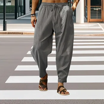 Pantaloni larghi in lino da uomo alla moda Pantaloni coreani Sport oversize Streetwear Pantaloni da yoga primaverili maschili Abbigliamento casual da uomo Pantaloni sportivi 1