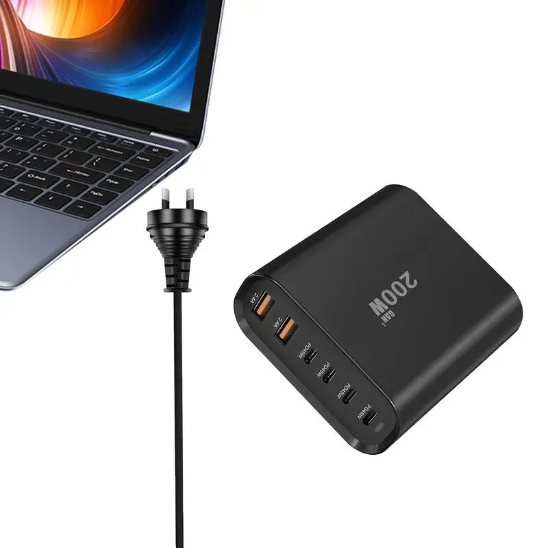 

200W USB C Super Fast Charger Type-C PD 200W 2A4C Quick Charge Laptop Power Adapter ForIPhone ForMacBook ForGalaxy