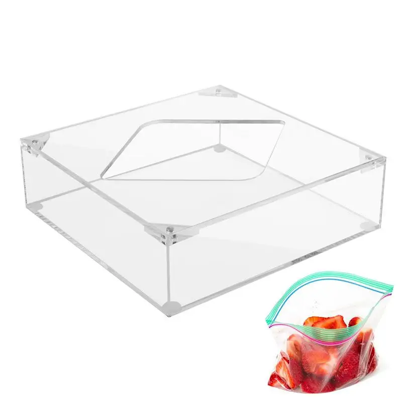 

Ziplock Bag Storage Organizer Clear Acrylic Kitchen Storage Box Kitchen Drawer Baggie Box With Magnet Closure For Gallon Quart