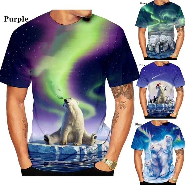 

Funny Polar Bear Animal Graphic T Shirt Vacation Aurora Y2k 3D Printed Women T-shirt Streetwear Oversized Mens Designer Clothes