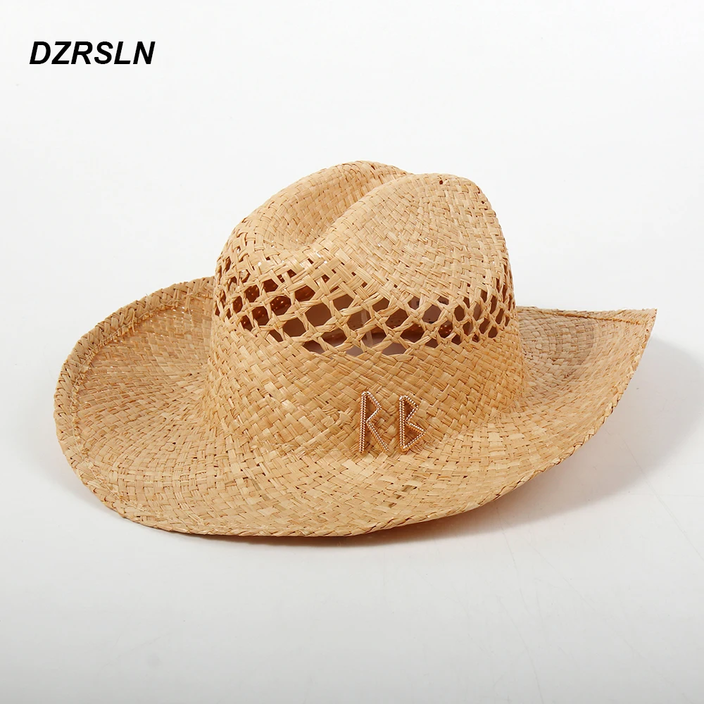 

New Handmade Raffia Cowboy Hats For Women Men Fashion Hollow Party Hat Ladies Summer Sun Hats Straw Beach Hat Vacation Gifts
