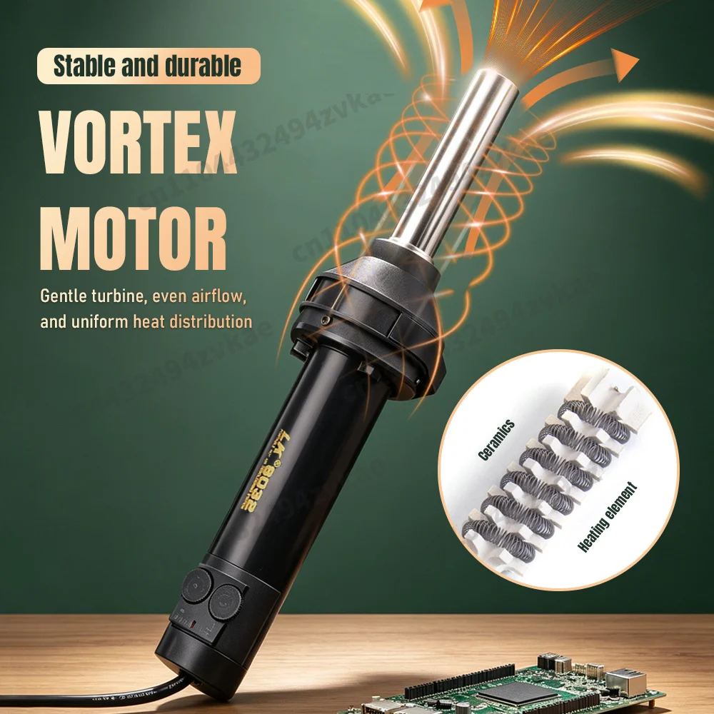 8032 열풍기 100-480 ℃ 8단계 속도 조절 휴대용 열풍기, PCB 휴대폰 및 노트북 수리용 노즐 포함 SMD 리워크 스테이션
