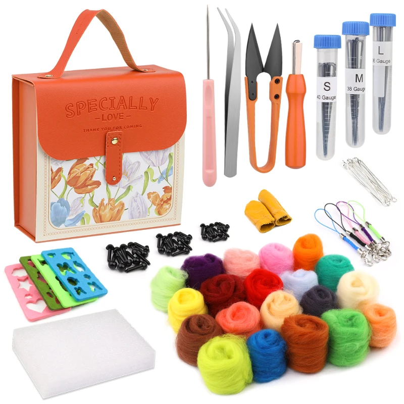 20 Color Needle Felting Kit Wool Felting Tools Handmade Felt Needle Set Wool Fabric Materials Accessories KRABALL needle felt kit needle felting wool wool felting needles wool felting kit