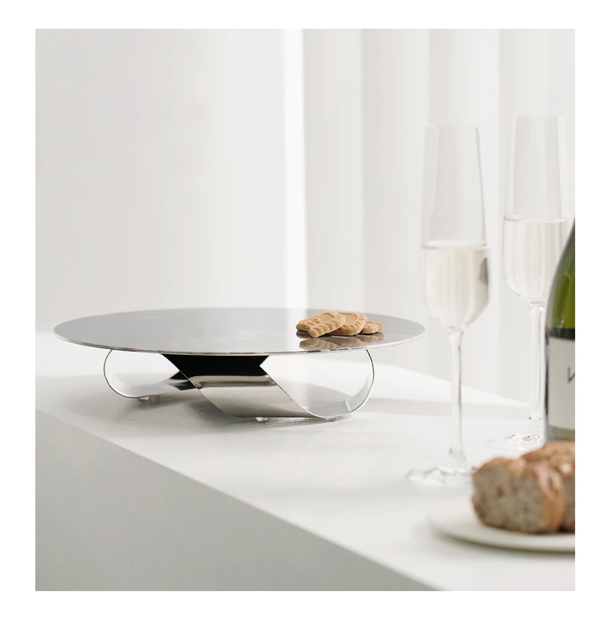 Modern Light Luxury Mirror Stainless Steel Household High Interwoven Fruit Tray Biscuit Pastry Heart Cake Pan 3