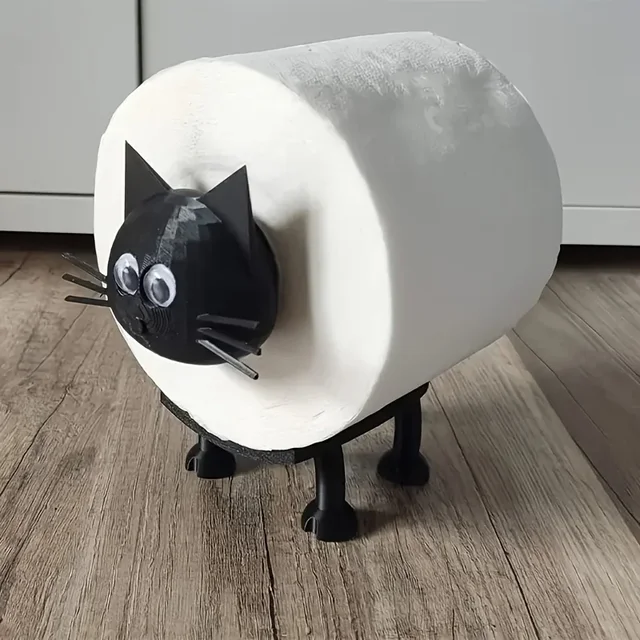 1pc porte-rouleau de papier toilette chat drôle, porte-rouleau de Loo de mouton noir imprimé en 3D autoportant, ensemble de salle de bain en plastique auto-adhésif 6