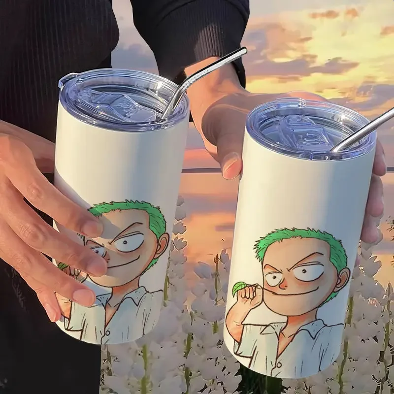 thumbnail image 1 of Taza de aislamiento de One Piece Luffy Sauron con pajita, taza de café práctica, modelos de pareja de acero inoxidable portátiles de alto valor, 1 of 5