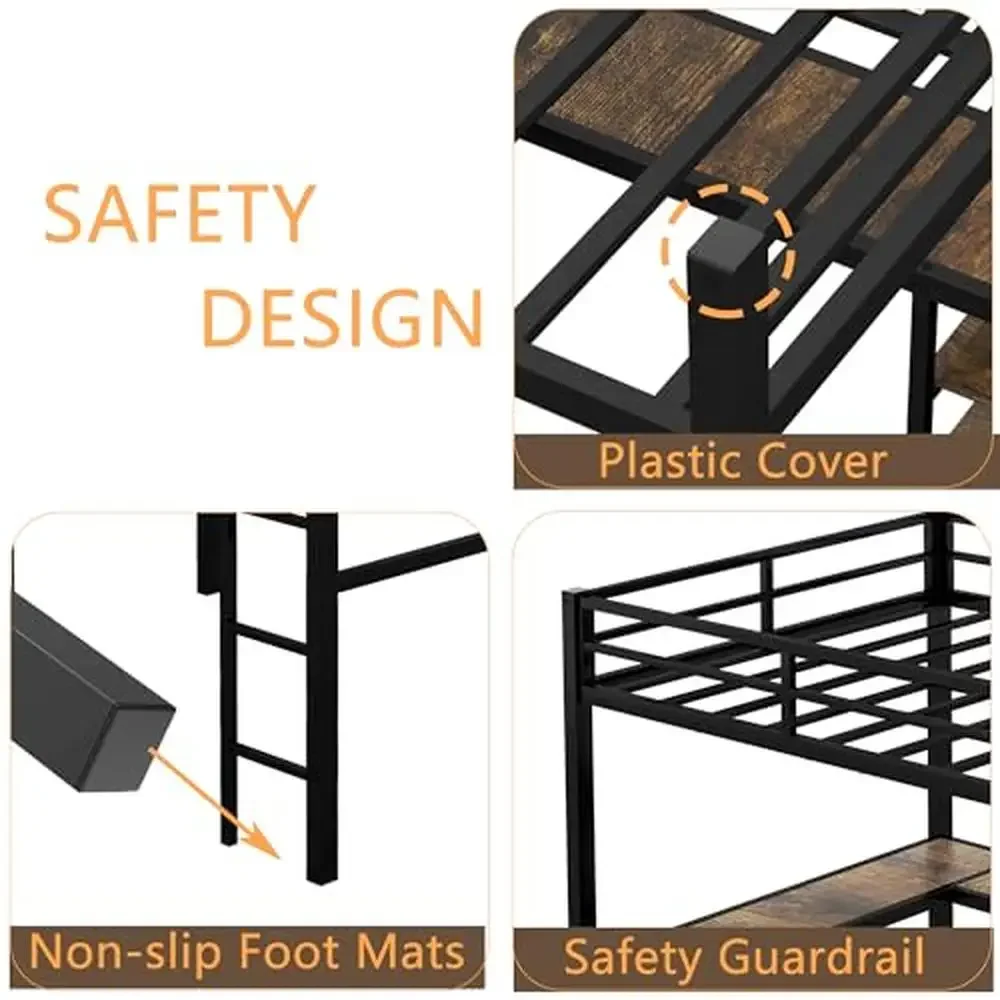 Full Size Loft Bed with Desk and Storage Shelves Industrial Style Heavy Duty Loft Bed Kids Teens Full Size L-Shaped Desk and 6 5