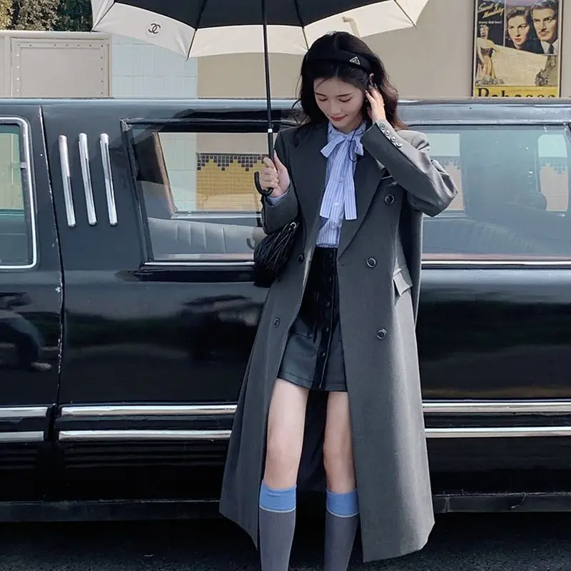 

Khaki/Black/Gray Women's Suit Collar Trench Coats Spring And Autumn New With Long Style Overcoat Loose Jackets Trench