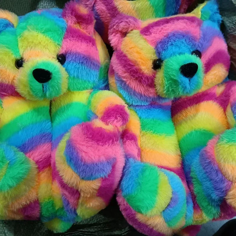 Cute Teddy Bear Plush Winter Slippers Wrapped in Heels Fun Indoor Floor Shoes Women's Gift Warm and Soft Cartoon Plush Animal Sl 4