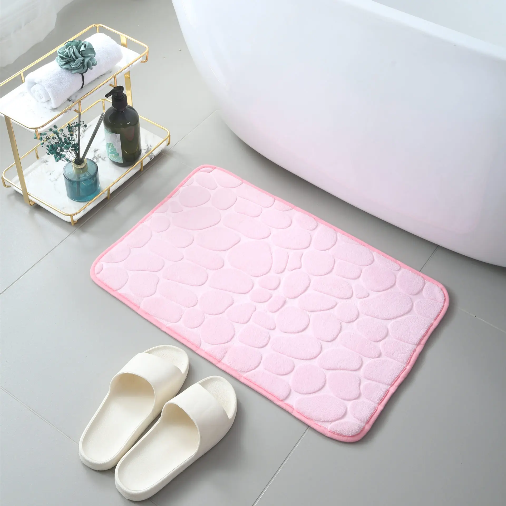 Memory Foam Bath Mat, Cobblestone Coral Fleece Bath Rug, Rapid Water  Absorbent, Non Slip, Washable, Thick, Soft and Comfortable Carpet for  Shower Room