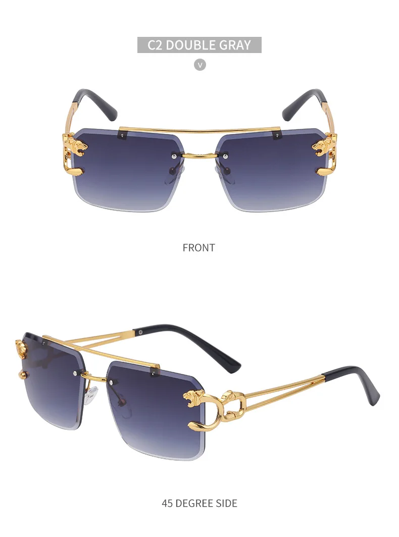Mode metall leopard randlose sonnenbrille doppel brücken gradienten ozean film schattierungen uv400 – Detail 13