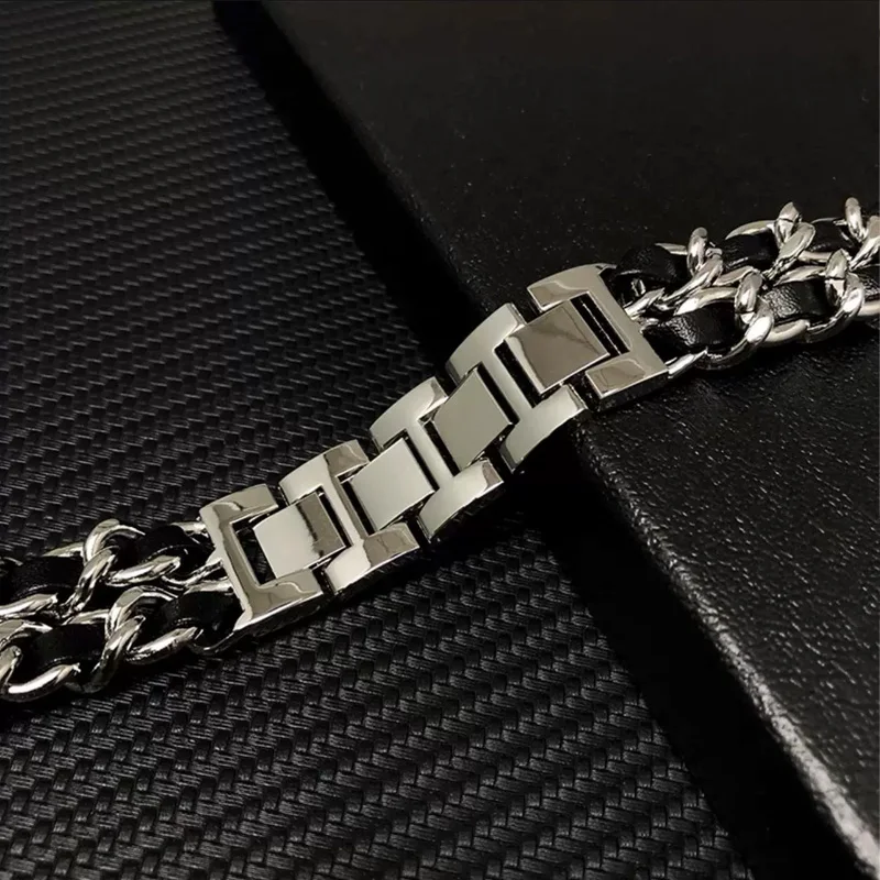 Luxury Leather and Metal Bracelet Watch Band, 22mm/20mm