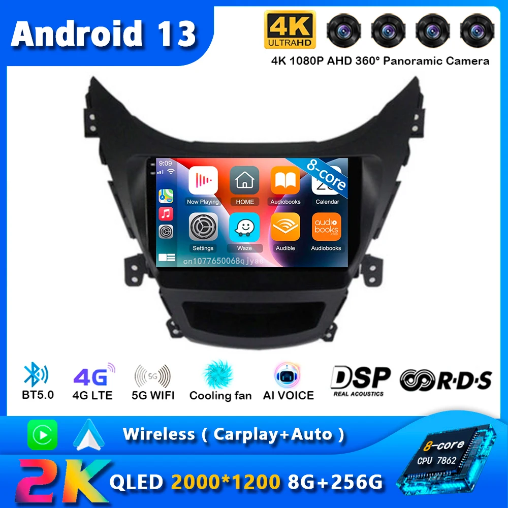 

Android 13 Carplay Car Radio For Hyundai Elantra Avante I35 2011 - 2016 Navigation GPS Multimedia Player stereo WiF+4G 360Camera