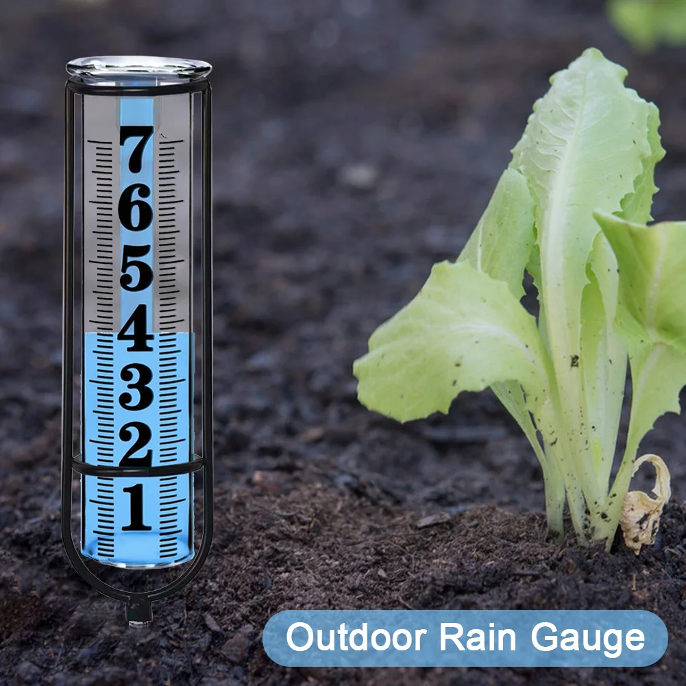 Outdoor Rain Measure Gauge Large Clear Number Rain Water Meter with Thickened Plastic Tube & Metal Stake for Yard Lawn Garden